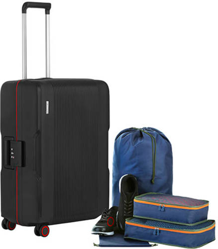 CarryOn Protector Luxe Koffer - Trolley 66cm Met Tsa-klikslot - 4-delige Packer Set - Ultralicht - Zwart