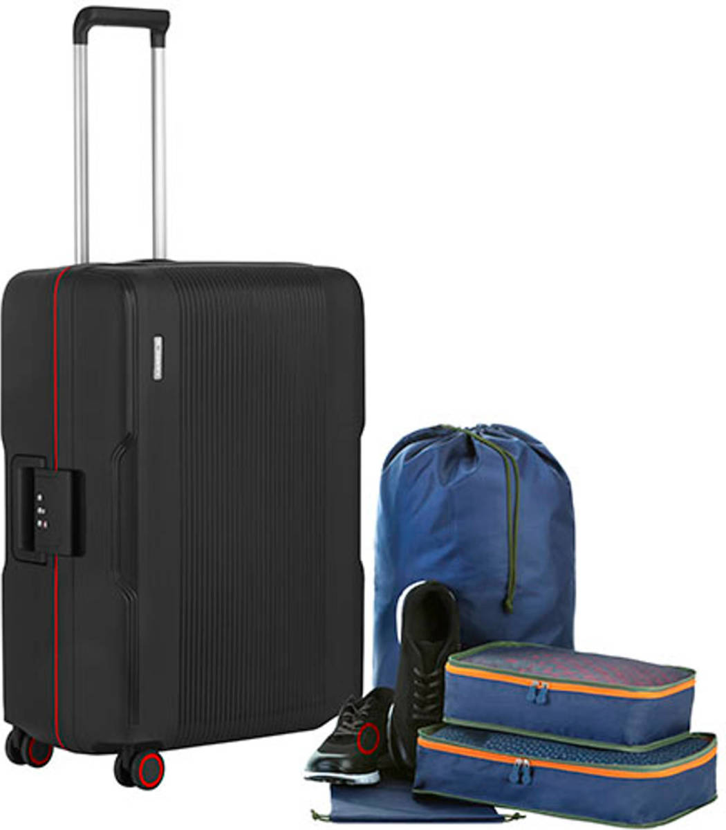 CarryOn Protector Luxe Koffer - Trolley 66cm Met Tsa-klikslot - 4-delige Packer Set - Ultralicht - Zwart