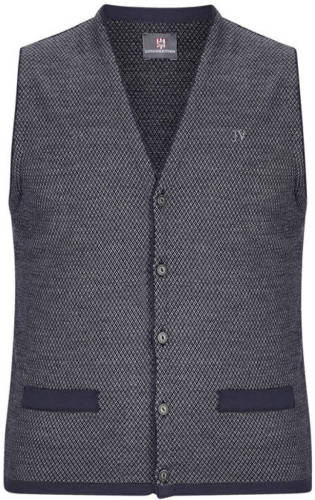 Jan Vanderstorm gilet Plus Size TANE met wol en all over print donkerblauw