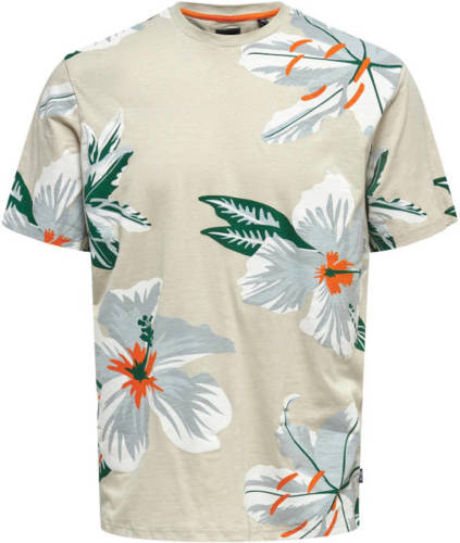 ONLY & SONS gebloemd regular fit T-shirt ONSKLOP silver lining