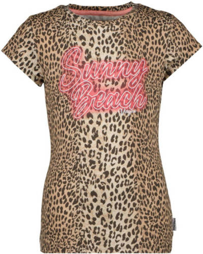 Vingino T-shirt Halexi met panterprint bruin/roze