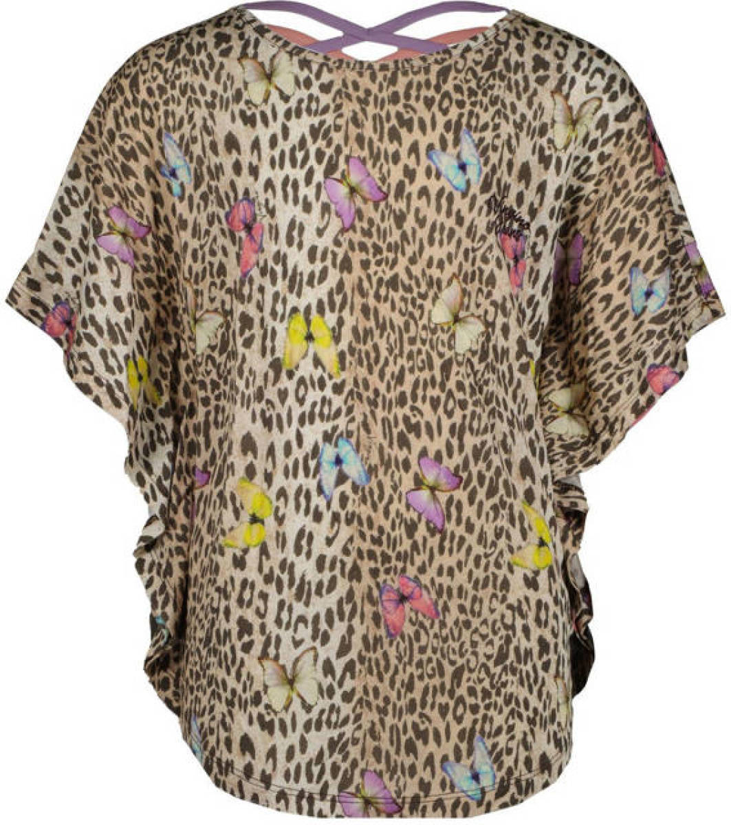 Vingino top Irene met panterprint en vleermuismouwen bruin/multicolor