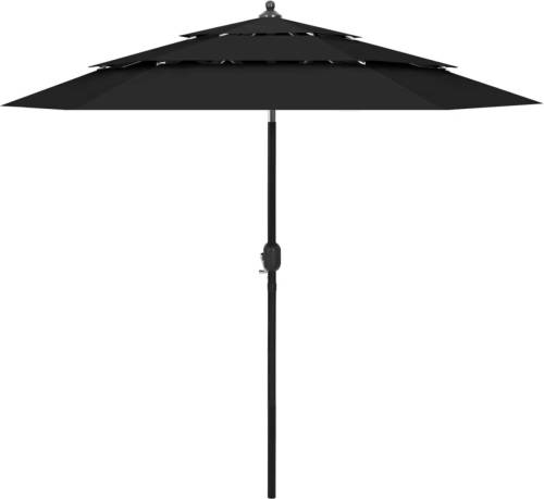 VidaXL Parasol 3-laags Met Aluminium Paal 2,5 M Zwart