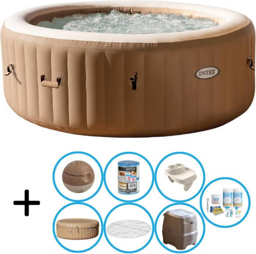 Intex - Bubble Massage - Jacuzzi - 196 X 71 Cm - Beige - Inclusief Onderhoudspakket En Bekerhouder