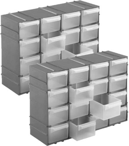 Hega Hogar 2x Stuks Ophangbare Grijze Huishoud Organizers/sorteerdoosjes Met 16 Vakken 22 Cm - Opbergbox