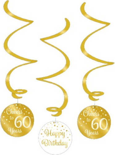 Paper Dreams Swirlslingers 60 Jaar 70 Cm Goud/wit 3 Stuks