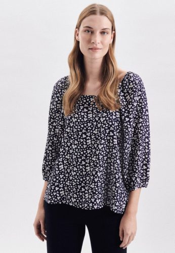 Seidensticker Shirtblouse Zwarte roos 3/4-mouwen carré in bloemmotief