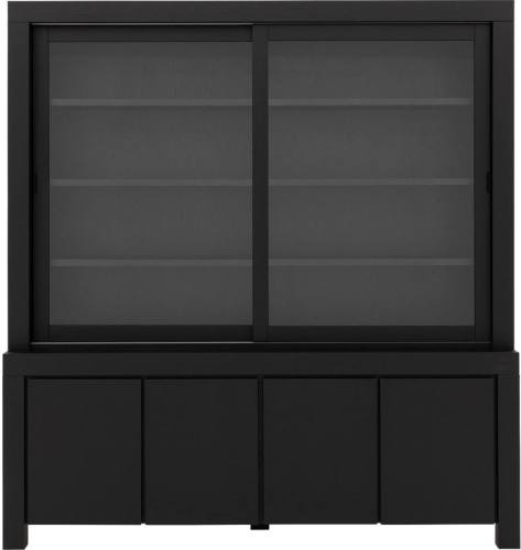 Goossens Buffetkast Clear, 2 glasdeuren boven, 4 dichte deuren onder, zwart eiken, 210 x 225 x 45 cm, stijlvol landelijk
