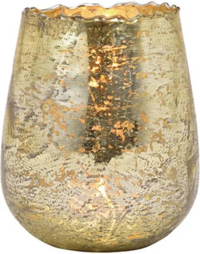 Bellatio Design Glazen Design Windlicht/kaarsenhouder Champagne Goud 12 X 15 X 12 Cm - Waxinelichtjeshouders