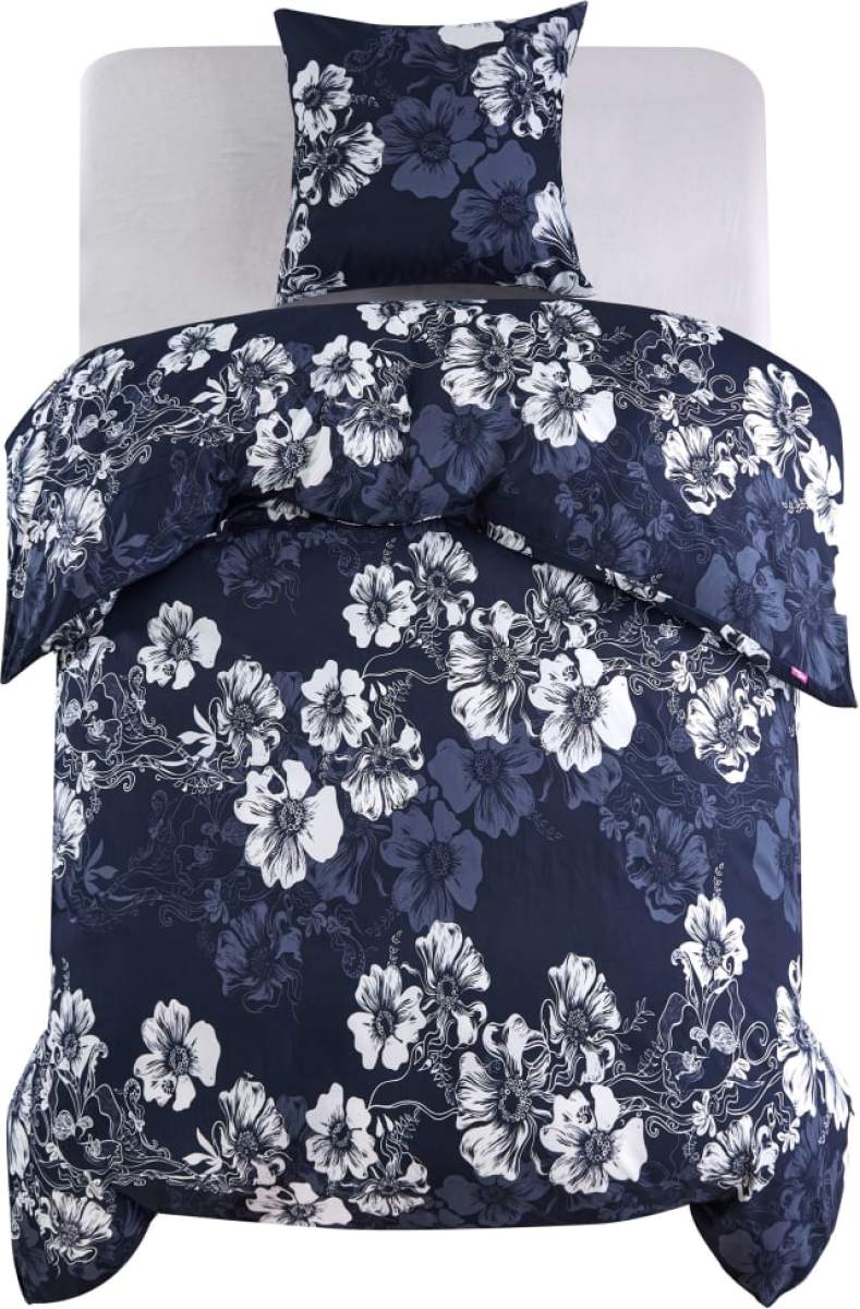VidaXL Dekbedovertrekset bloemenontwerp 140x220/60x70 cm marineblauw