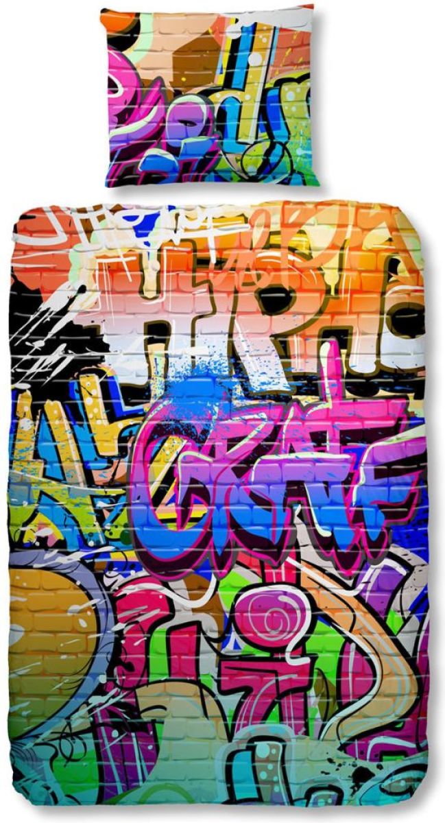 Good Morning Dekbedovertrek 5481-P GRAFFITI 140x200/220 cm meerkleurig