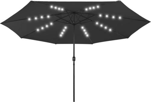 VidaXL Parasol Met Led-verlichting En Metalen Paal 400 Cm Zwart