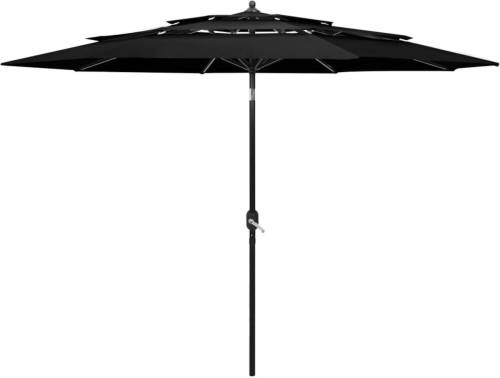 VidaXL Parasol 3-laags Met Aluminium Paal 3 M Zwart