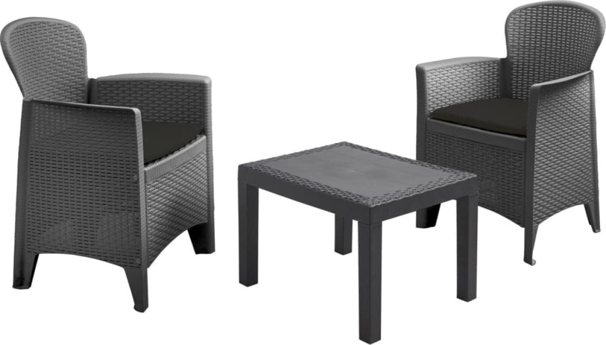 ProGarden 3-delige Tuinset met kussens Akita antracietkleurig