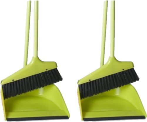 Gerim Set van 2x stuks kunststof stoffer en blik met lange steel 24 x 82 cm groen