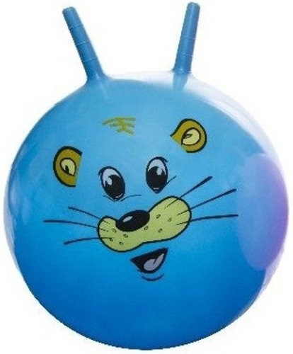 Merkloos Speelgoed skippybal met dieren gezicht blauw 46 cm