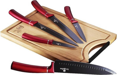 BerlingerHaus Top Choice - 6 Delige Keuken Messenset Met Snijplank - Rood