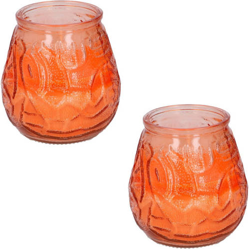 Arti Casa Set Van 5x Stuks Citronella Lowboy Tuin Kaarsen In Oranje Glas 10 Cm - Anti Muggen/insecten Artikelen