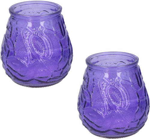 Arti Casa Set Van 4x Stuks Citronella Lowboy Tuin Kaarsen In Paars Glas 10 Cm - Anti Muggen/insecten Artikelen