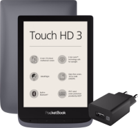PocketBook Touch HD 3 Grijs + XtremeMac Oplader met Usb A Poort 12W Zwart