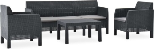 VidaXL 4-delige Loungeset met kussens PP rattan antracietkleurig