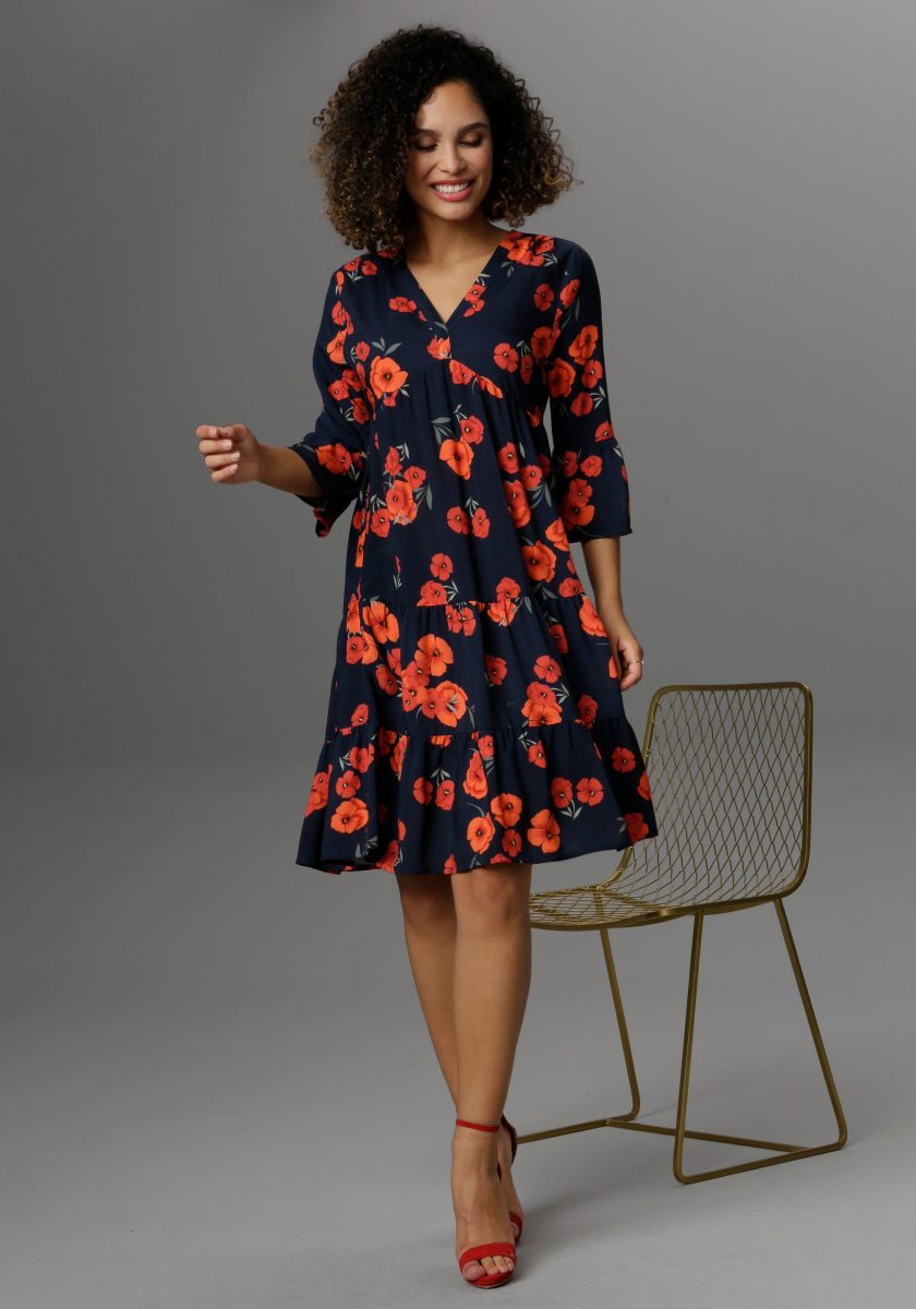 Aniston CASUAL Tuniekjurk met bloemen gedessineerd