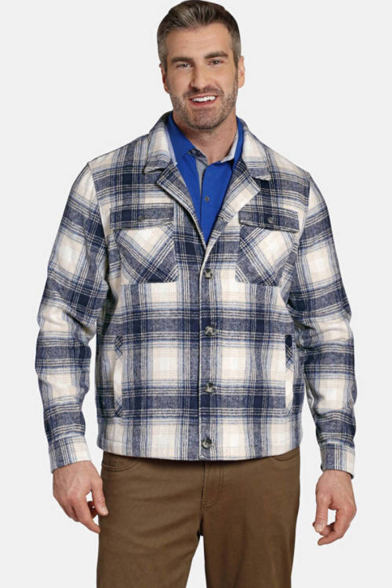 Charles Colby geruit oversized overshirt DUKE CYRIL Plus Size blauw