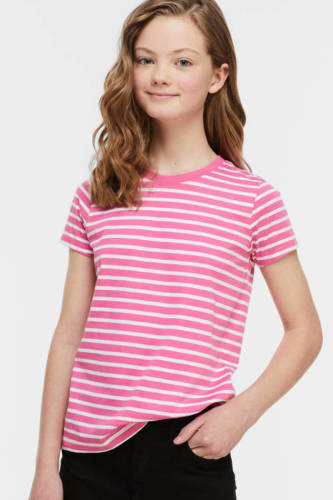 anytime gestreept T-shirt koraalroze