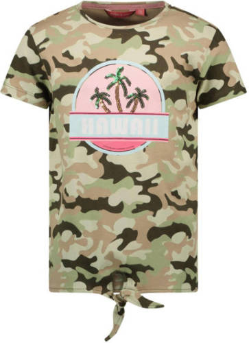 TYGO & vito T-shirt met camouflageprint kaki/donkergroen/roze