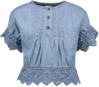 Like Flo top met ruches denim blauw