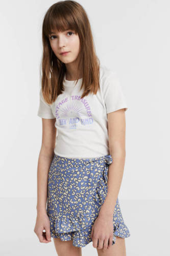 KIDS Only GIRL skort KOGLINO met panterprint en volant blauw/wit