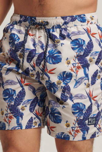 Superdry gebloemde zwemshort ecru/blauw