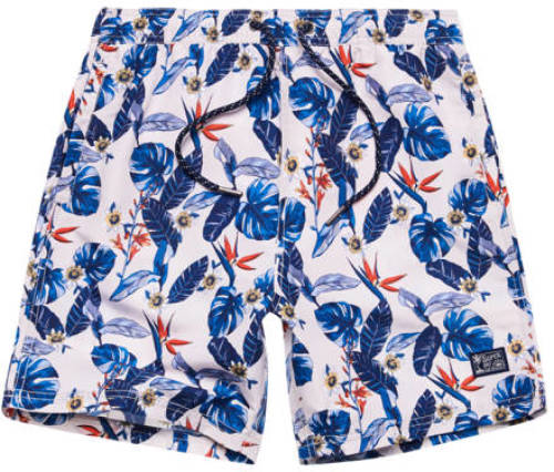 Superdry gebloemde zwemshort ecru/blauw
