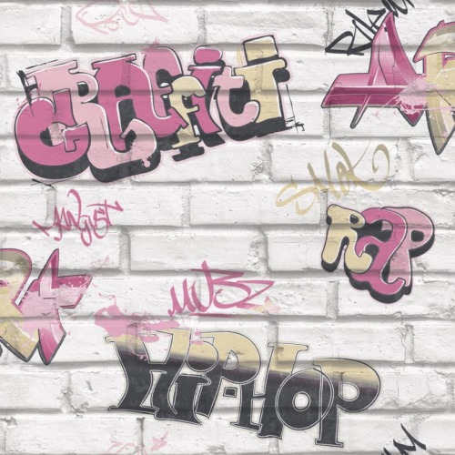 Urban Friends & Coffee Behang graffiti roze en wit