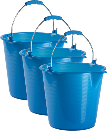 Forte Plastics 3x stuks huishoud schoonmaak emmers kunststof blauw 9 liter inhoud 30 x 26 cm