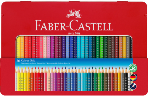 Faber Castell kleurpotloden Grip 3 mm hout/staal rood 37 delig