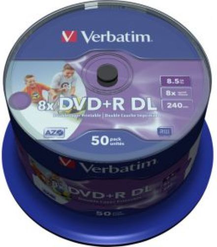 1x50 Verbatim DVDR dubbel laags 8x Speed. 8.5GB wide printable