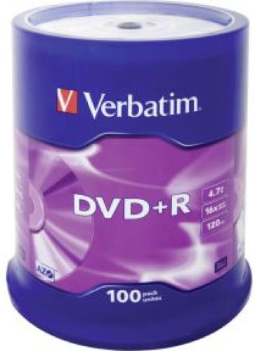 1x100 Verbatim DVDR 4.7GB 16x Speed. mat zilver