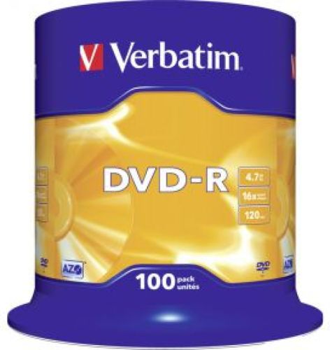 1x100 Verbatim DVD-R 4.7GB 16x Speed. mat zilver