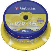 1x25 Verbatim DVD-RW 4.7GB 4x Speed. Mat zilver