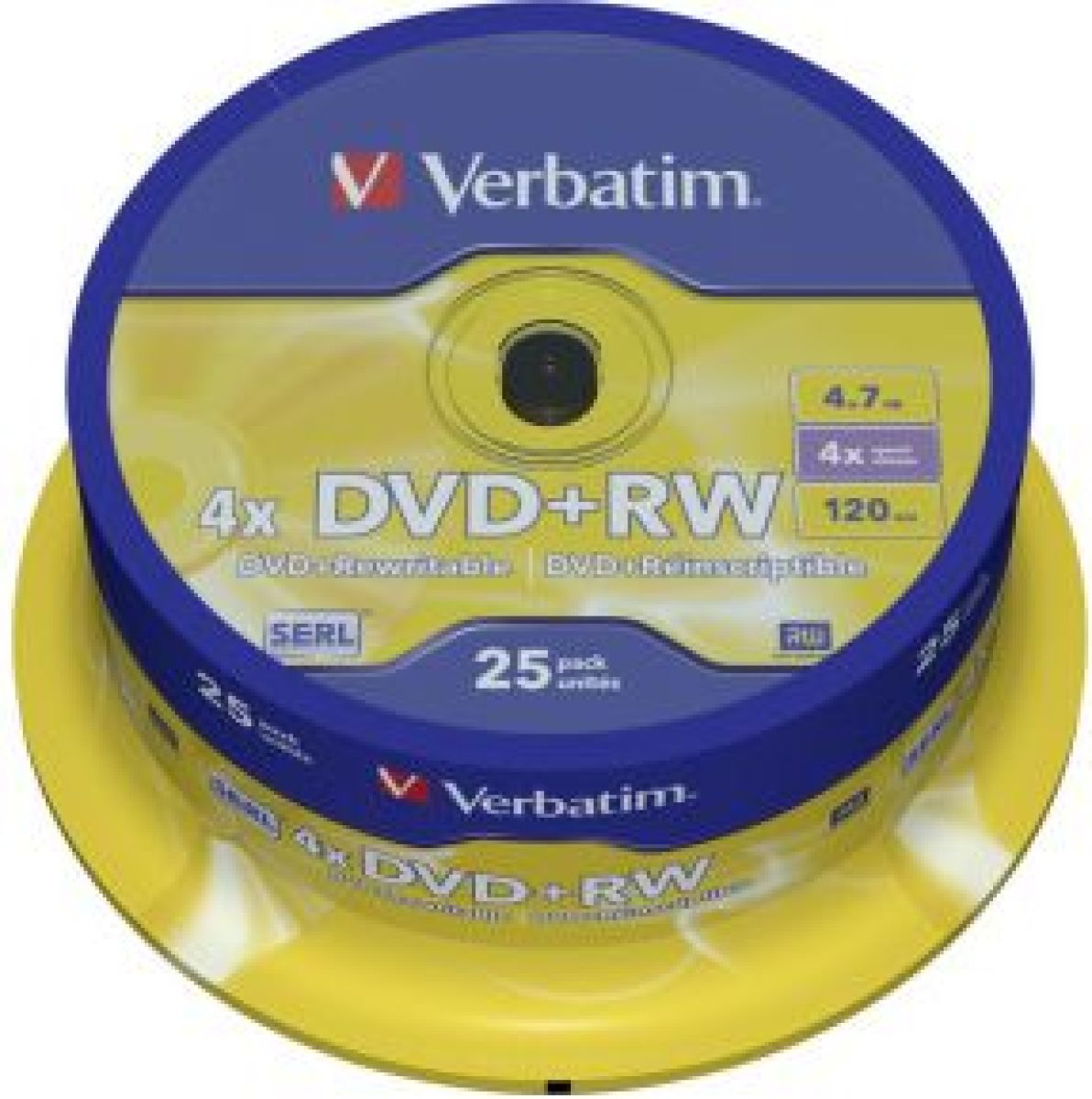 1x25 Verbatim DVD-RW 4.7GB 4x Speed. Mat zilver
