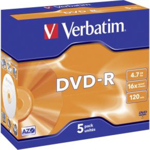 1x5 Verbatim DVD-R 4.7GB 16x Speed. Jewel Case