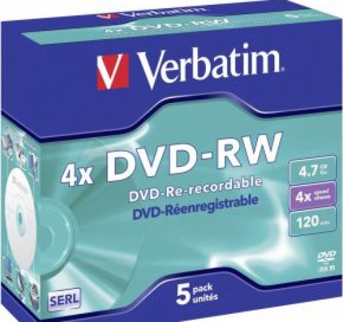1x5 Verbatim DVD-RW 4.7GB 4x Speed. Jewel Case