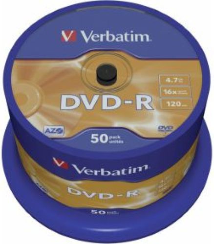 1x50 Verbatim DVD-R 4.7GB 16x Speed. Mat zilver