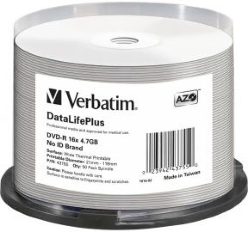 1x50 Verbatim DVD-R 4.7GB 16x white wide printable NON-ID
