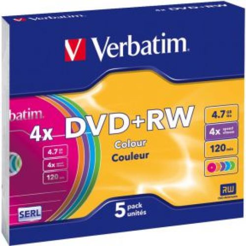1x5 Verbatim DVDRW 4.7GB 4x Speed Colour Surface Slimcase