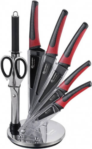 EDENBERG Red Line - Messenset Met Luxe Messenhouder - 8 Delig - Rood, Keramische Coating