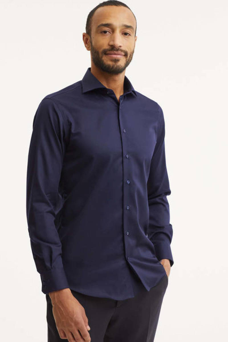 Michaelis slim fit overhemd donkerblauw