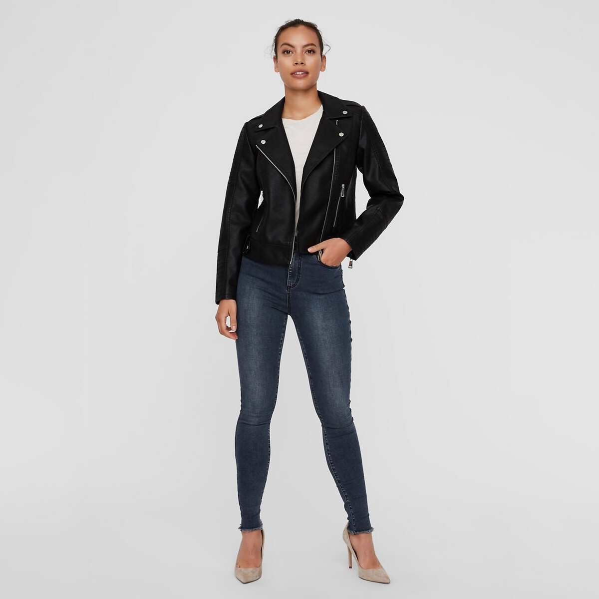 VERO MODA imitatieleren bikerjack VMKERRIULTRA zwart
