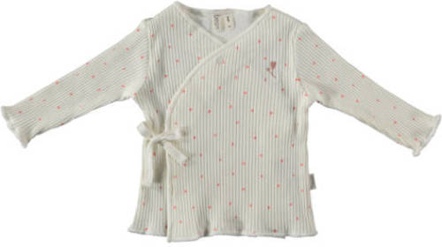 B*E*S*S baby longsleeve met stippen en overslag detail ecru/lichtroze